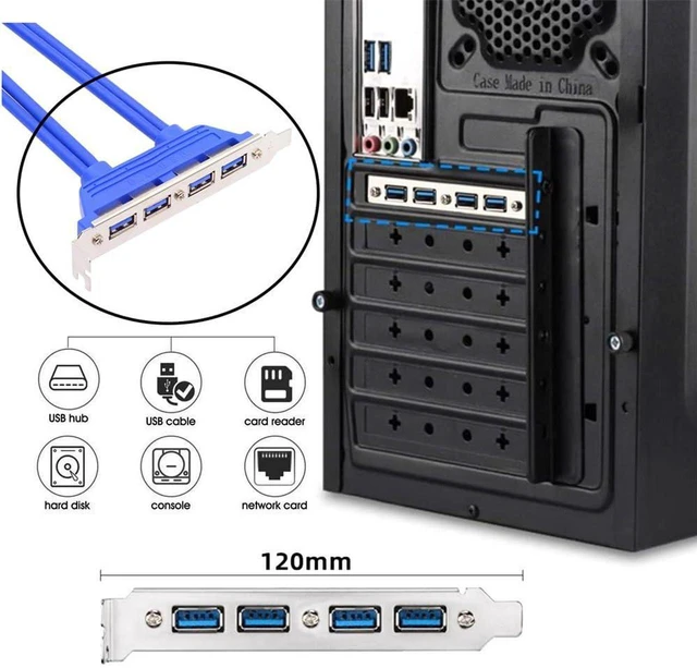 Alt view image 4 of 7 - AJMRTC 4-Port USB3.0 Internal Panel Mount Cable, 5Gbps USB-A Female to 20Pin Motherboard Header Baffle Cord with PCI Bracket 50cm, Desktop PC Rear Chassis USB Expansion Adapter for DIY Computer Build