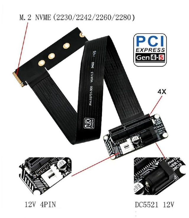 Alt view image 4 of 7 - AJMRTC M.2 NGFF NVMe M-Key 90 Degree Right Angled to Up Angled PCIe X1/X4/X8/X16 Socket Extension Cable, PCI Express Graphics Card Riser Adapter for Desktop PC GPU Installation & DIY Chassis Mod