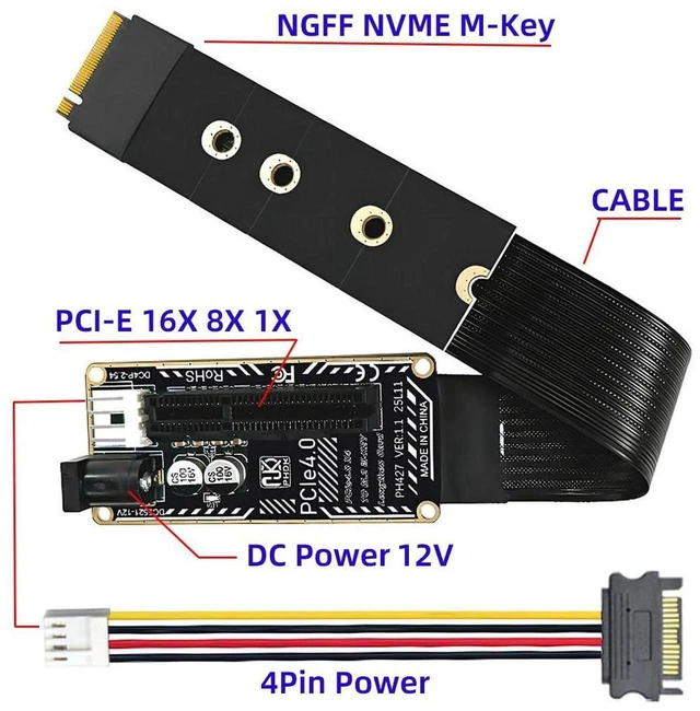 Alt view image 3 of 7 - AJMRTC M.2 NGFF NVMe M-Key to PCIe X1/X4/X8/X16 Extension Cable, PCI Express Graphics Card Riser Adapter, M2 Extender Cord Compatible with 2260 2280 NVMe SSD for Desktop Motherboard DIY PC Build