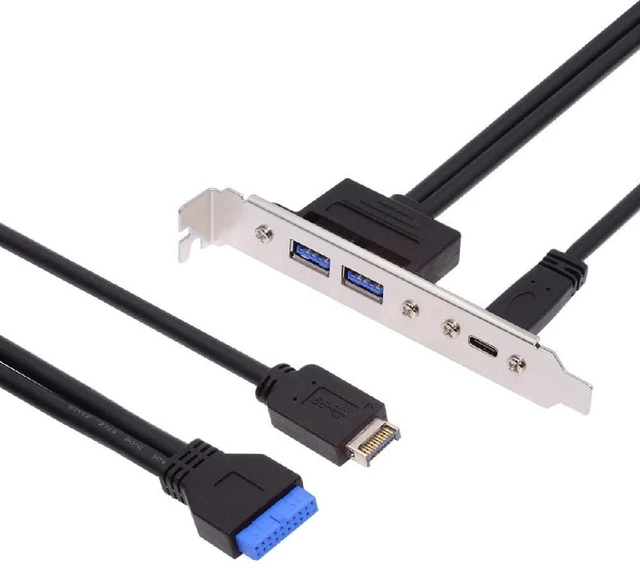 Main image of AJMRTC Internal Motherboard 19Pin & Type-E to Dual Port PCIe Bracket, 5Gbps USB-C + USB3.0 Rear I/O Panel Adapter, Desktop PC Chassis PCI Slot Mount Expansion Plate for DIY Computer Build Upgrade