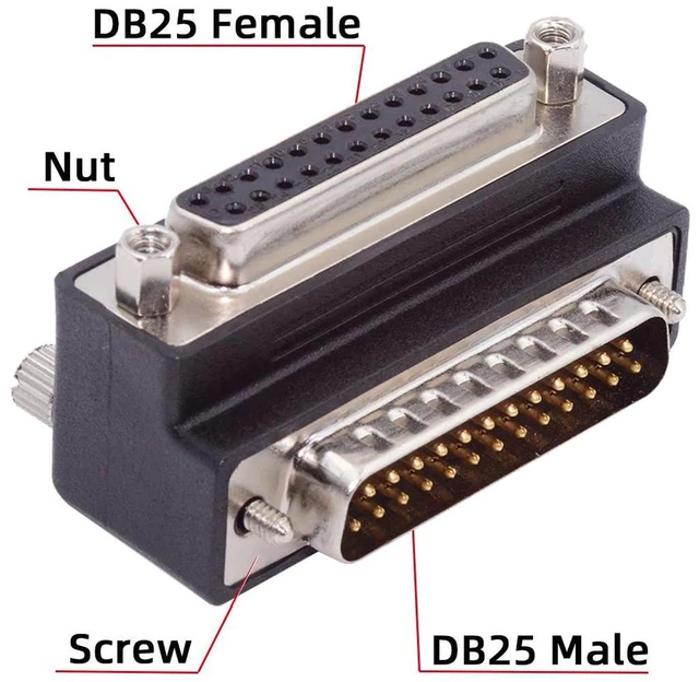 Alt view image 4 of 7 - AJMRTC 90 Degree Down Angled DB25 DSUB Parallel LPT AES/EBU Adapter, 25Pin Male Nut to Female Screw DB Connector Extension Converter, Downward Angled D-Sub 25 Pin for Industrial Audio & Parallel Port