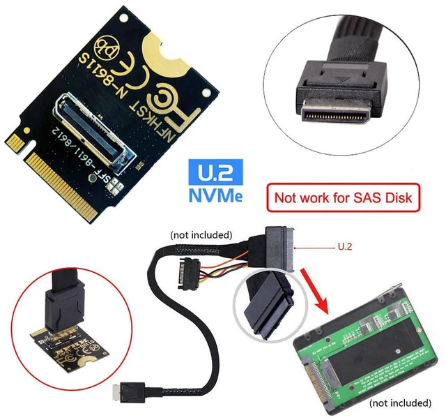 Alt view image 4 of 7 - AJMRTC NVMe PCIe4.0 M.2 M-Key 2230 to Oculink Adapter, Vertical Host Adapter SFF-8612 SFF-8611, M2 2230 Oculink Card for NVMe U.2 SSD External eGPU Connection
