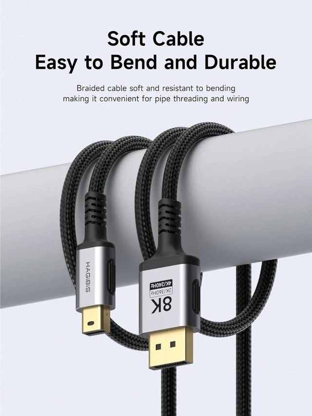 Alt view image 5 of 7 - AJMRTC Mini DisplayPort to DisplayPort 1.4 Cable 10FT, Bi-Directional Mini DP to DP1.4 Adapter Cord, 8K@60Hz 4K@240Hz 2K@360Hz, Compatible with Thunderbolt 2 for Gaming Laptop, MacBook, Monitor