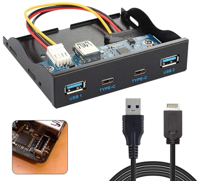 Alt view image 5 of 7 - AJMRTC USB3.1 Front Panel Header to USB-C & USB3.0 4-Port HUB, Desktop 3.5" Floppy Bay Mount Front Panel Motherboard Internal Expansion Cable for PC Case USB Port Extension