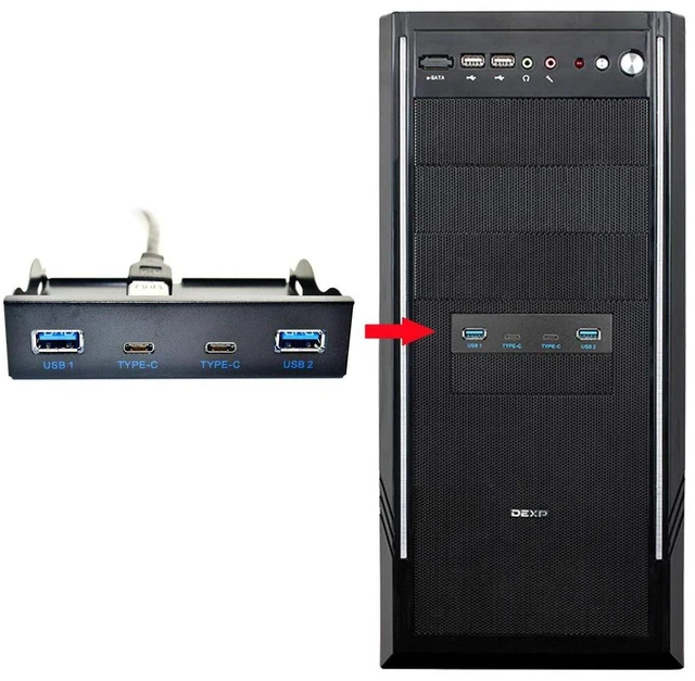 Alt view image 2 of 7 - AJMRTC 4-Port USB-C & USB3.0 Front Panel Hub, 3.5" Floppy Bay Mount, Motherboard 20Pin Header Internal Connection Cable, Desktop PC Case USB Expansion for DIY Gaming & Workstation Builds