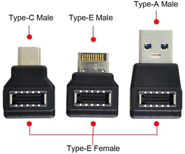 Alt view image 2 of 7 - AJMRTC 3Pcs USB3.1 Front Panel Header Type-E Female to Angled Male Type-A & USB-C Adapter, Motherboard Internal USB Extension Data Connector, Right Angle Plug for PC Chassis DIY Wiring Installation