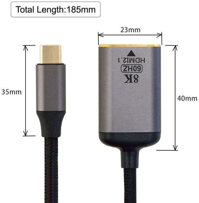Alt view image 3 of 7 - AJMRTC USB4 Type-C Male Source to HDMI 2.0 Female Adapter Cable, 8K@60Hz UHD & 4K Video Output via DP Alt Mode, USB-C to HDMI Female Cord for Laptop, Monitor, HDTV, Projector & USB-C Source Devices