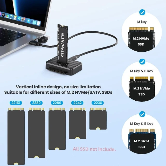 Alt view image 4 of 7 - AJMRTC USB3.0 Type-C Dual SSD Vertical External Enclosure, PCBA Docking Reader for M.2 NVMe M-Key / SATA & 2.5 Inch SATA HDD SSD, 2-in-1 Storage Dock for Laptop Desktop, Data Backup & Disk Testing