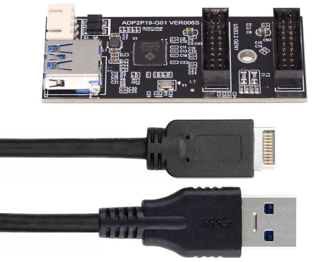 Main image of AJMRTC 19/20Pin or Type-E Header to Dual USB3.0 19/20Pin Female PCBA Adapter, 5Gbps Internal 1-to-2 Splitter HUB, Motherboard Header 1-in-2 Port Expander for PC Case Front Panel USB Internal Wiring