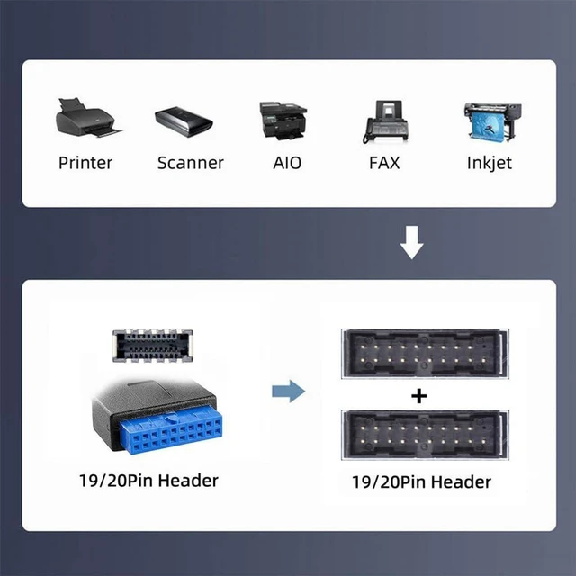 Alt view image 5 of 7 - AJMRTC 19/20Pin or Type-E Header to Dual USB3.0 19/20Pin Female PCBA Adapter, 5Gbps Internal 1-to-2 Splitter HUB, Motherboard Header 1-in-2 Port Expander for PC Case Front Panel USB Internal Wiring