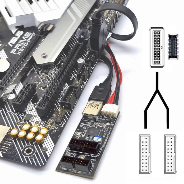 Alt view image 6 of 7 - AJMRTC 19/20Pin or Type-E Header to Dual USB3.0 19/20Pin Female PCBA Adapter, 5Gbps Internal 1-to-2 Splitter HUB, Motherboard Header 1-in-2 Port Expander for PC Case Front Panel USB Internal Wiring