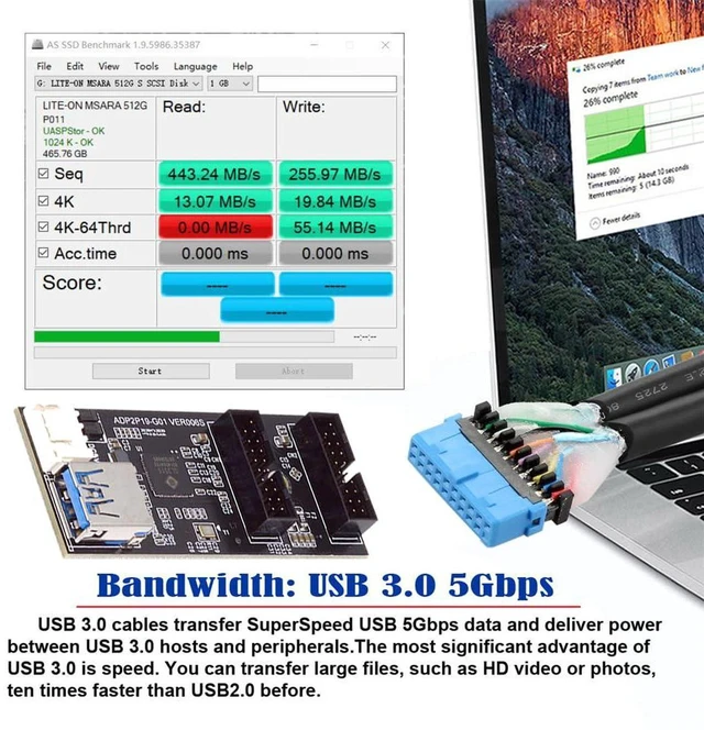 Alt view image 3 of 7 - AJMRTC 19/20Pin or Type-E Header to Dual USB3.0 19/20Pin Female PCBA Adapter, 5Gbps Internal 1-to-2 Splitter HUB, Motherboard Header 1-in-2 Port Expander for PC Case Front Panel USB Internal Wiring