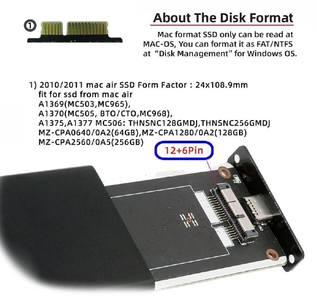 Alt view image 4 of 7 - AJMRTC 6+12Pin Mac SSD to USB3.0 Type-C 5Gbps External Enclosure Adapter, Portable Hard Disk Case for 2010 2011 MacBook Air Pro A1369 A1370 SSD, USB-C Storage Dock for Data Backup & Disk Recovery