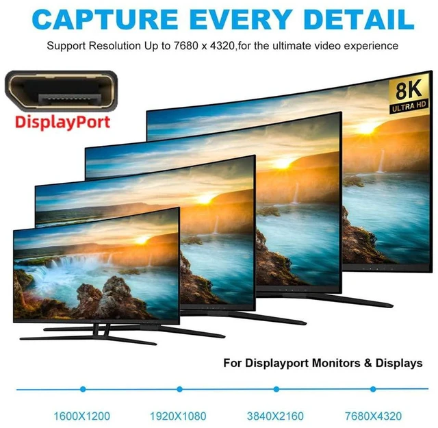 Alt view image 6 of 7 - AJMRTC USB-C Female Source to DisplayPort DP1.4 Sink Cable, 8K@60Hz 4K@120Hz UHD Video Cord, Unidirectional Type C to DP Cable for Laptop, Tablet, Phone, DP Monitor, HDTV