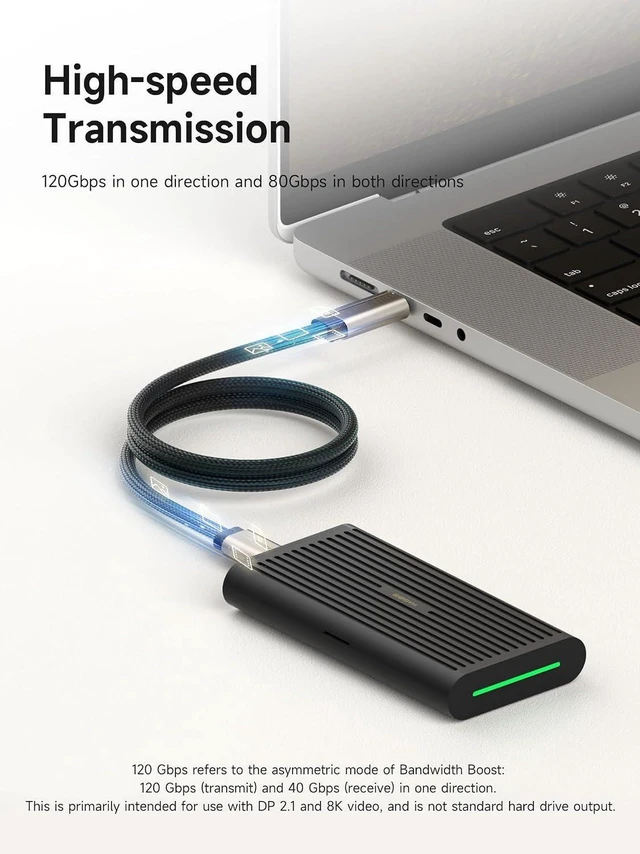 Alt view image 3 of 7 - AJMRTC Intel Certified Thunderbolt 5 USB-C Cable, 120Gbps Data, 240W PD Charging, 16K@60Hz Video, Compatible with Thunderbolt 5/4/3 & USB4, for iPhone 17/16/15, MacBook, Laptops, Titanium Shell, 3.3ft