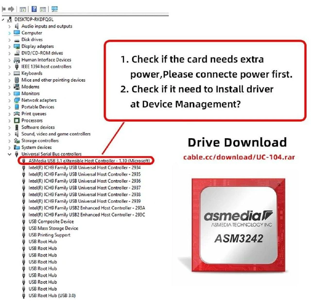 Alt view image 7 of 7 - AJMRTC 20Gbps USB 3.1 Front Panel Type-E to M-Key NVMe NGFF Adapter Card, ASM3242 Chipset, USB3.1 Type-E Socket to M.2 M-Key PCIe Express Converter for Desktop Motherboard