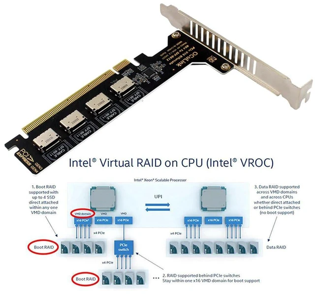 Alt view image 5 of 7 - AJMRTC 4-Port PCIe 4.0 X16 to Oculink Adapter Card, SFF-8611 / SFF-8612 to PCI Express Expansion Converter, PCIe X16 Oculink Host Adapter with 8cm & 12cm Slot Bracket for Desktop Motherboard