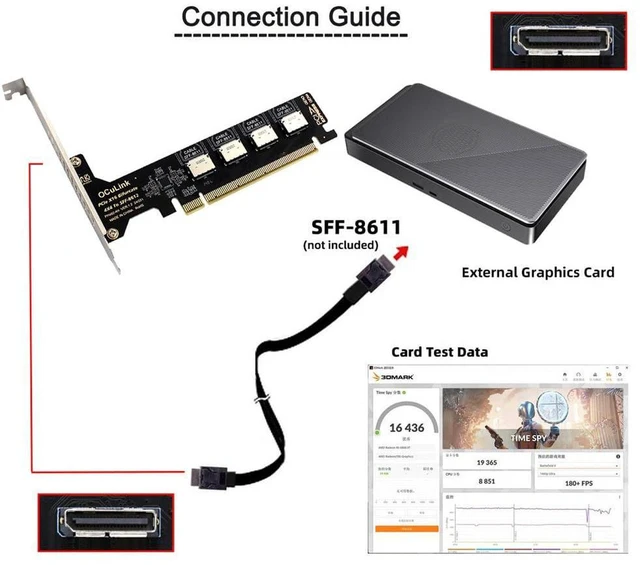 Alt view image 6 of 7 - AJMRTC 4-Port PCIe 4.0 X16 to Oculink Adapter Card, SFF-8611 / SFF-8612 to PCI Express Expansion Converter, PCIe X16 Oculink Host Adapter with 8cm & 12cm Slot Bracket for Desktop Motherboard