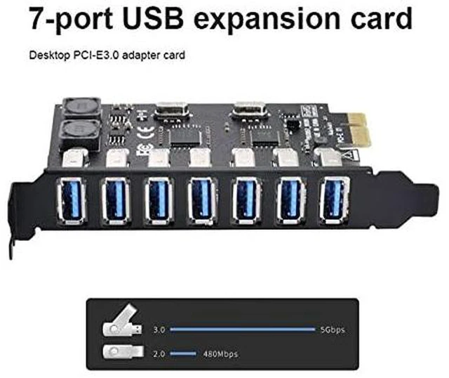 Alt view image 4 of 7 - AJMRTC 7 Ports PCI-E to USB 3.0 HUB PCI Express x1 Expansion Card Adapter, 5Gbps SuperSpeed PCIe USB 3.0 Add-on Card for Desktop Motherboard, Plug and Play, Compatible with Windows 11/10/8/7, Linux