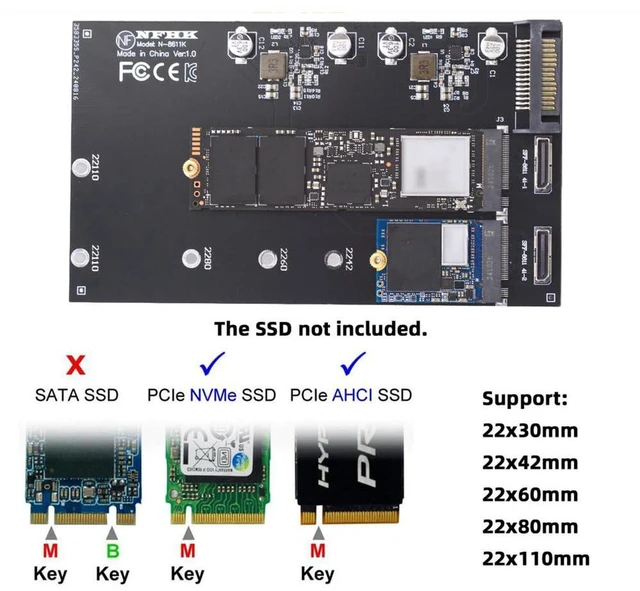 Alt view image 5 of 6 - AJMRTC M.2 to Oculink Adapter, PCIe NVMe AHCI M.2 SSD to 2-Port SFF-8611 SFF-8612 Oculink Adapter Card, Supports 2230 2242 2280 22110 M.2 SSD Sizes for Desktop Motherboard External SSD Expansion