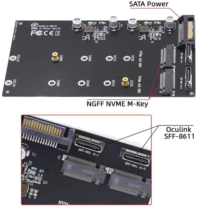 Alt view image 2 of 6 - AJMRTC M.2 to Oculink Adapter, PCIe NVMe AHCI M.2 SSD to 2-Port SFF-8611 SFF-8612 Oculink Adapter Card, Supports 2230 2242 2280 22110 M.2 SSD Sizes for Desktop Motherboard External SSD Expansion