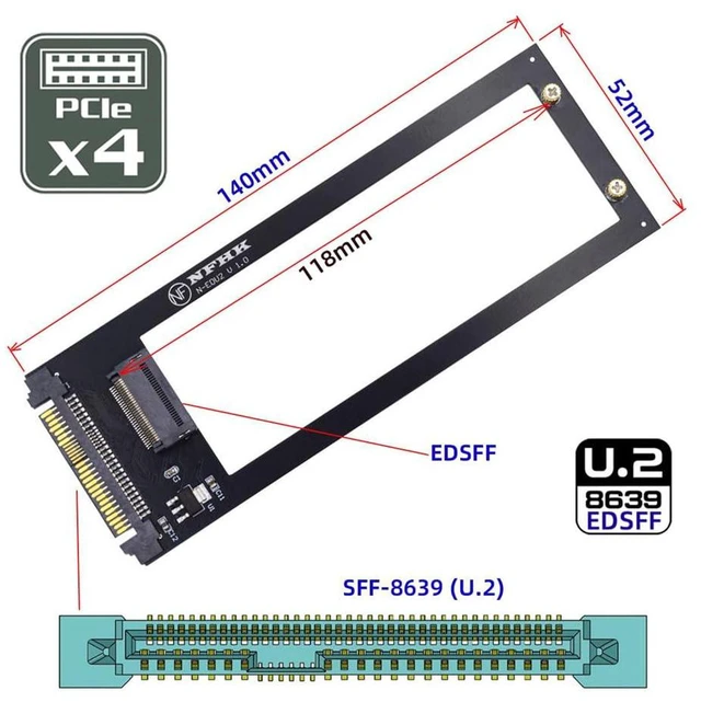 Alt view image 5 of 7 - AJMRTC SFF-8639 Host U.2 to PCIe Ruler 1U GEN-Z EDSFF E1.S Short SSD Carrier Adapter with Heatsink, Supports 9.5mm 15mm 25mm E1.S SSD, Compatible with PM9A3 PM9D3 P5801X for Server Storage Upgrade