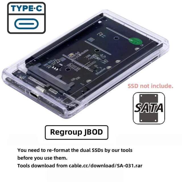 Alt view image 7 of 7 - AJMRTC Dual NGFF B+M-Key M.2 SSD Bridge Card, JOBD RAID0 Span to USB3.0 Type-C 2.5in SATA Combo Enclosure, Dual M.2 B+M-Key SSD Adapter for 2.5" Enclosure External Storage