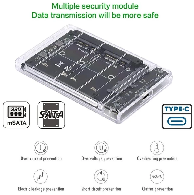 Alt view image 5 of 7 - AJMRTC Dual mSATA Mini-SATA SSD Bridge Card, JOBD RAID0 Span to USB3.0 Type-C 2.5in SATA Combo Enclosure, Dual Mini-SATA SSD Adapter for 2.5" Enclosure External Storage