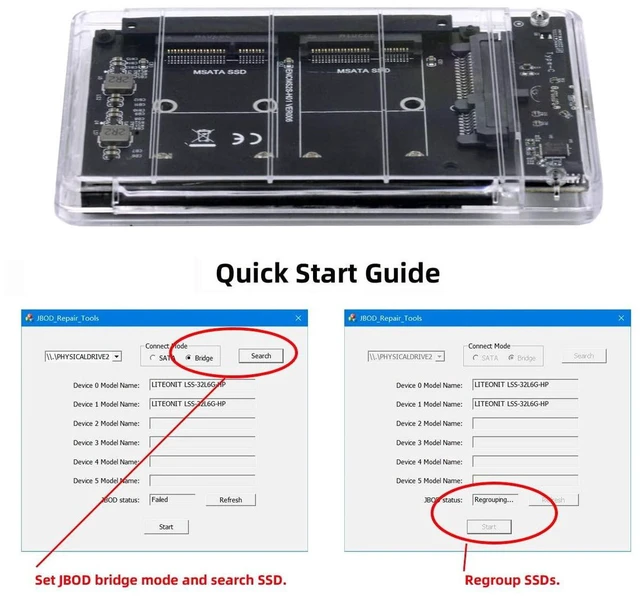 Alt view image 6 of 7 - AJMRTC Dual mSATA Mini-SATA SSD Bridge Card, JOBD RAID0 Span to USB3.0 Type-C 2.5in SATA Combo Enclosure, Dual Mini-SATA SSD Adapter for 2.5" Enclosure External Storage