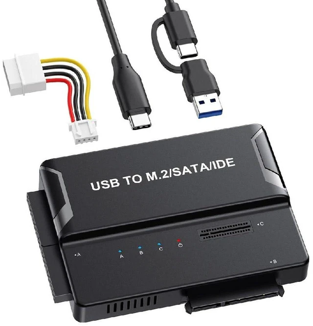 Main image of AJMRTC USB3.0 USB-C to Dual M.2 NVMe M-Key, 2.5/3.5" SATA & 40Pin IDE SSD External PCBA Enclosure, Multi-protocol PCBA Board for M.2, SATA, IDE Drives, Multi-type Storage Adapter for Data Backup
