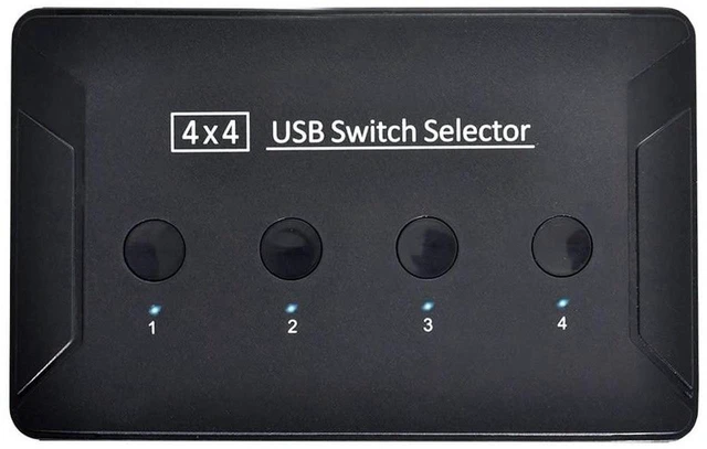 Main image of AJMRTC 4-Port USB 2.0 KVM Switch Selector, 4 PCs Share 4 USB Devices, USB Switcher for Keyboard, Mouse, Scanner, Printer, Manual USB Sharing Hub for Desktop Laptop Multi-Computer Workspace
