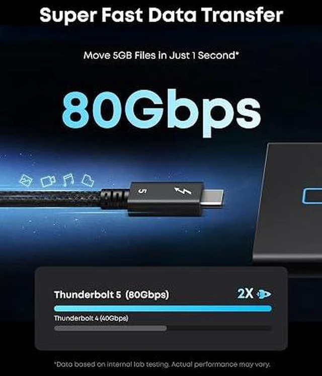 Alt view image 3 of 5 - AJMRTC Prime Thunderbolt 5 USB-C to USB-C Cable, 3.3FT, 240W Charging, 80Gbps Data Transfer Up to 120Gbps Bandwidth, Supports 8K & 4K Display, Thunderbolt 5 Certified for iPhone 16, MacBook and More