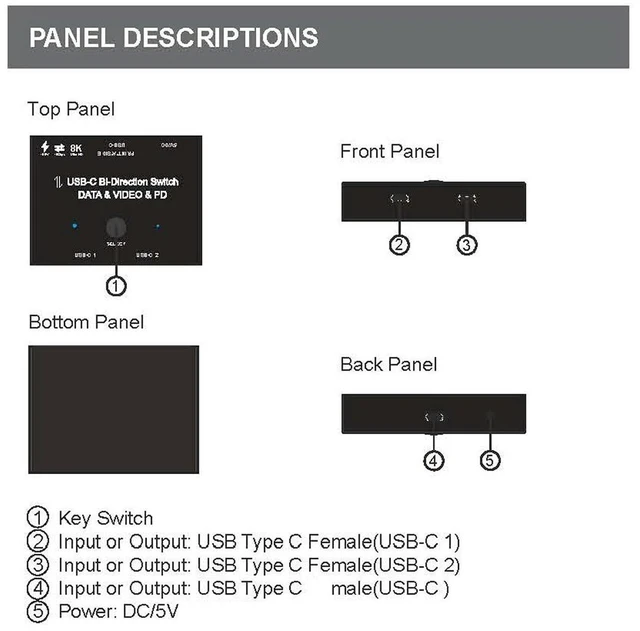 Alt view image 6 of 7 - AJMRTC USB-C Bi-Direction MST 1 to 2 Hub with 50cm Cable, 8K@30Hz Video, 100W PD Charging, 10Gbps Data Transfer, Type-C Bi-directional Splitter for Multi-Monitor, Laptop and Portable Display