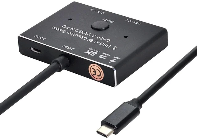 Alt view image 3 of 7 - AJMRTC USB-C Bi-Direction MST 1 to 2 Hub with 50cm Cable, 8K@30Hz Video, 100W PD Charging, 10Gbps Data Transfer, Type-C Bi-directional Splitter for Multi-Monitor, Laptop and Portable Display