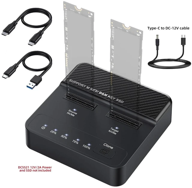 Alt view image 2 of 7 - AJMRTC Dual-Bay M.2 NVMe SSD Cloner, 20Gbps USB-C 3.2 Gen2x2 NGFF M-Key Offline Duplicator Enclosure, One-Click Standalone Clone Docking Station for 2230 2242 2260 2280 PCIe NVMe SSDs, Windows Mac Lin
