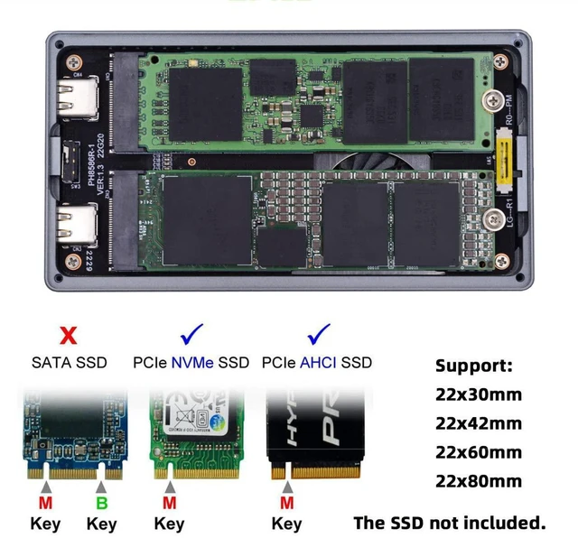 Alt view image 2 of 7 - AJMRTC Dual M.2 NVMe SSD RAID Enclosure, 20Gbps USB-C M-Key NGFF External RAID Adapter with Cooling Fan, Support RAID0 RAID1 JOBD BIG, Tool-Free Dual Bay Storage Case for PCIe NVMe SSDs