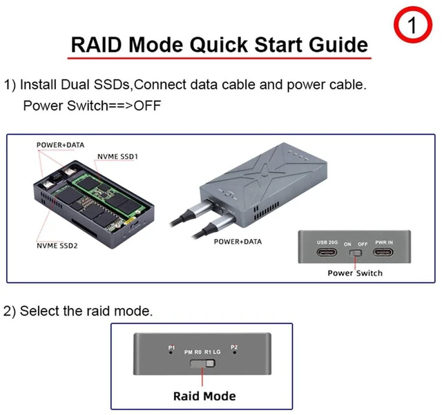 Alt view image 6 of 7 - AJMRTC Dual M.2 NVMe SSD RAID Enclosure, 20Gbps USB-C M-Key NGFF External RAID Adapter with Cooling Fan, Support RAID0 RAID1 JOBD BIG, Tool-Free Dual Bay Storage Case for PCIe NVMe SSDs