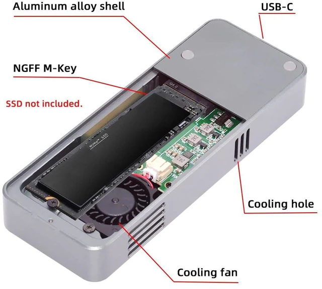 Alt view image 4 of 7 - AJMRTC USB4 40Gbps M.2 NVMe SSD Enclosure, USB Type-C to PCIe 4.0 x4 NGFF M-Key External Case with ASM2464 Chipset, Support 40Gbps USB4 & 20Gbps USB-C for 2230 2242 2260 2280 PCIe NVMe SSD