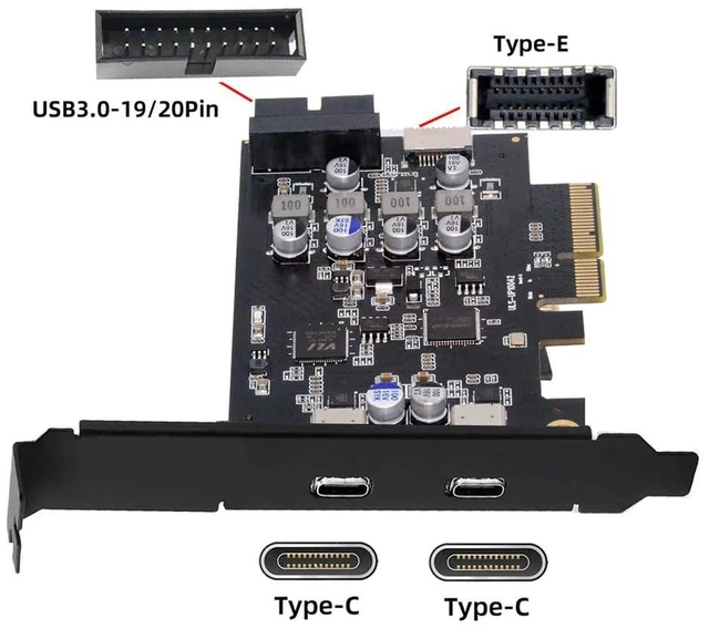 Alt view image 3 of 7 - AJMRTC PCIe Express Expansion Card ASM3142 VL822 Chipset, PCI-E to 10Gbps USB3.1 Type-E Front Panel Socket + 19Pin/20Pin USB3.0 Header & Dual USB-C Ports, Desktop Internal USB Front Panel Adapter