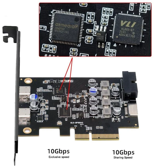 Alt view image 2 of 7 - AJMRTC PCIe Express Expansion Card ASM3142 VL822 Chipset, PCI-E to 10Gbps USB3.1 Type-E Front Panel Socket + 19Pin/20Pin USB3.0 Header & Dual USB-C Ports, Desktop Internal USB Front Panel Adapter
