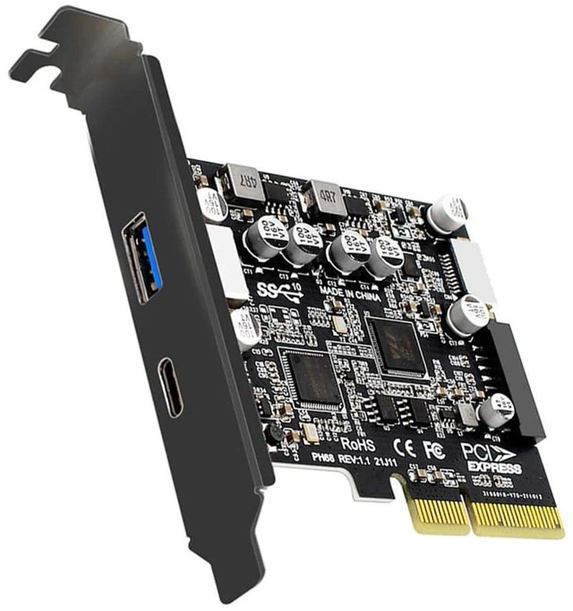 Main image of AJMRTC PCI-E 4X to 4 Port 10Gbps USB Expansion Card, USB A + USB C + USB3.0 20Pin + USB3.1 Front Panel Socket, USB3.1 Gen2 PCI Express Adapter with ASM3142 & VL822 Dual Chipset for Desktop PC