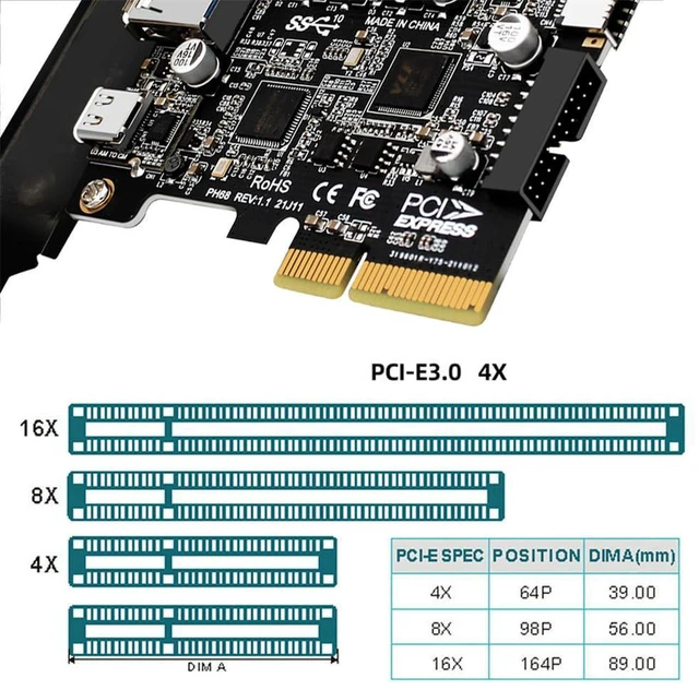 Alt view image 2 of 7 - AJMRTC PCI-E 4X to 4 Port 10Gbps USB Expansion Card, USB A + USB C + USB3.0 20Pin + USB3.1 Front Panel Socket, USB3.1 Gen2 PCI Express Adapter with ASM3142 & VL822 Dual Chipset for Desktop PC