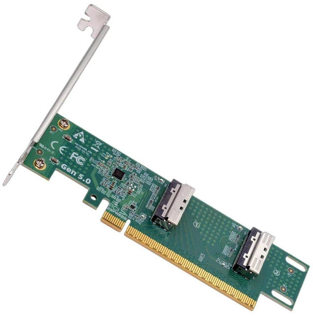 Main image of AJMRTC Dual MCIO 8i SFF-TA-1016 Mini Cool Edge IO VROC to PCIe 5.0 x16 Virtual RAID Adapter, PCI Express 16X Converter Card for Motherboard SSD, NVMe Storage & Graphics Card Expansion