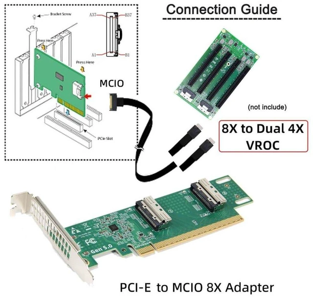 Alt view image 6 of 7 - AJMRTC Dual MCIO 8i SFF-TA-1016 Mini Cool Edge IO VROC to PCIe 5.0 x16 Virtual RAID Adapter, PCI Express 16X Converter Card for Motherboard SSD, NVMe Storage & Graphics Card Expansion
