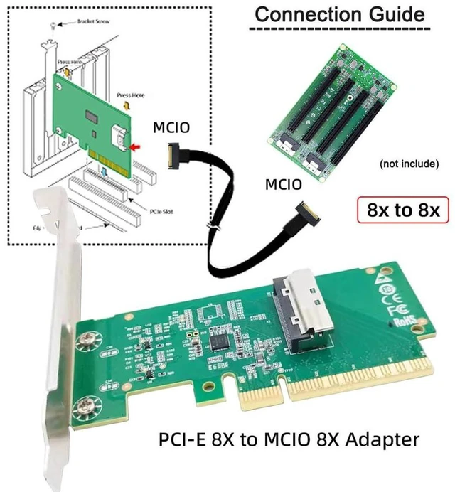 Alt view image 3 of 7 - AJMRTC PCIe 5.0 x8 to MCIO 8i SFF-TA-1016 Mini Cool Edge IO VROC Adapter, PCI Express 8X Converter Card for Motherboard NVMe SSD Array, VROC Virtual RAID & Graphics Card Expansion