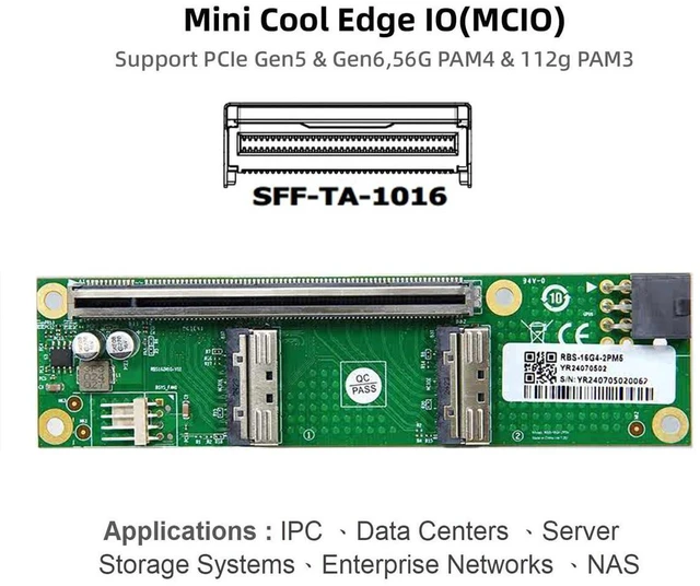Alt view image 2 of 7 - AJMRTC 2-Port 74Pin PCIe 16X to PCIe 5.0 MCIO 8i SFF-TA-1016 Adapter, Mini Cool Edge IO Female PCI Expansion Card with 6Pin GPU Power Port, for Graphics Card & High-Speed Storage Expansion