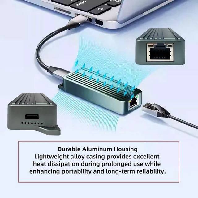 Alt view image 6 of 7 - AJMRTC USB4 USB3.2 Gen2 Type-C Ethernet Adapter, RTL8159 Chip USB-C to Multi-Gig LAN Converter, Supports 10Gbps/5Gbps/2.5Gbps/10000Mbps Gigabit Network, for Laptop Desktop PC NAS Network Expansion