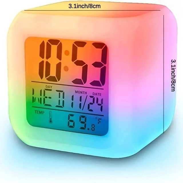 Alt view image 5 of 7 - AJMRTC Digital LED Color Changing Alarm Clock, Multi-Function Desk Clock with Calendar, Temperature Display, Snooze Function, Brightness Adjustable LED Clock for Bedroom, Office, Kids Room Nightstand