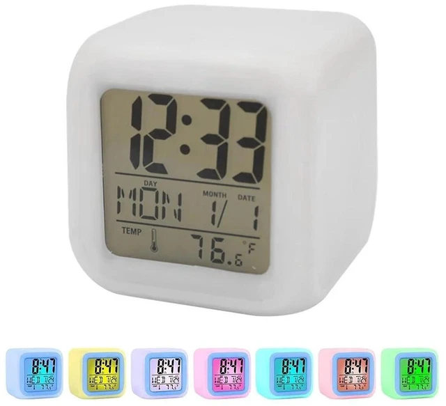 Alt view image 7 of 7 - AJMRTC Digital LED Color Changing Alarm Clock, Multi-Function Desk Clock with Calendar, Temperature Display, Snooze Function, Brightness Adjustable LED Clock for Bedroom, Office, Kids Room Nightstand