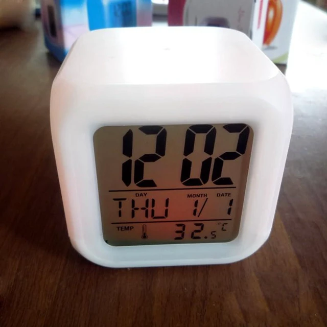 Alt view image 6 of 7 - AJMRTC Digital LED Color Changing Alarm Clock, Multi-Function Desk Clock with Calendar, Temperature Display, Snooze Function, Brightness Adjustable LED Clock for Bedroom, Office, Kids Room Nightstand